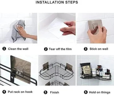 Bathroom Corner Rack Stainless Steel Black Organizer